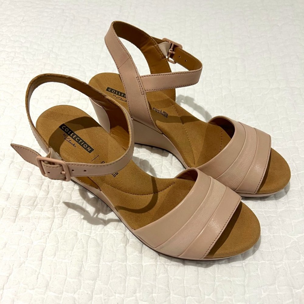COLLECTION by Clarks Lafley Aletha Dusty Pink Leather Wedge Sandals - Size 8